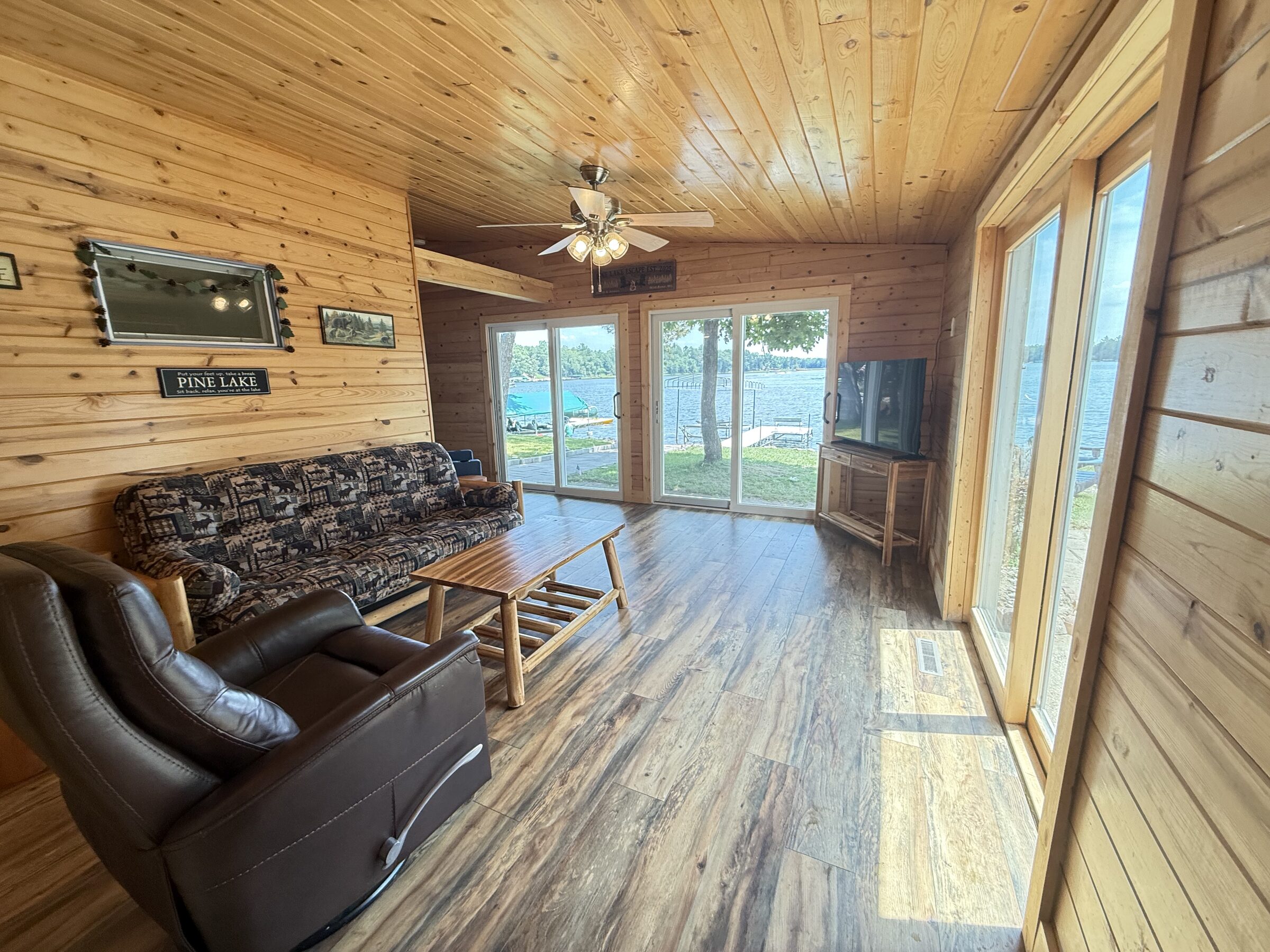 Wide lake room with slider doors